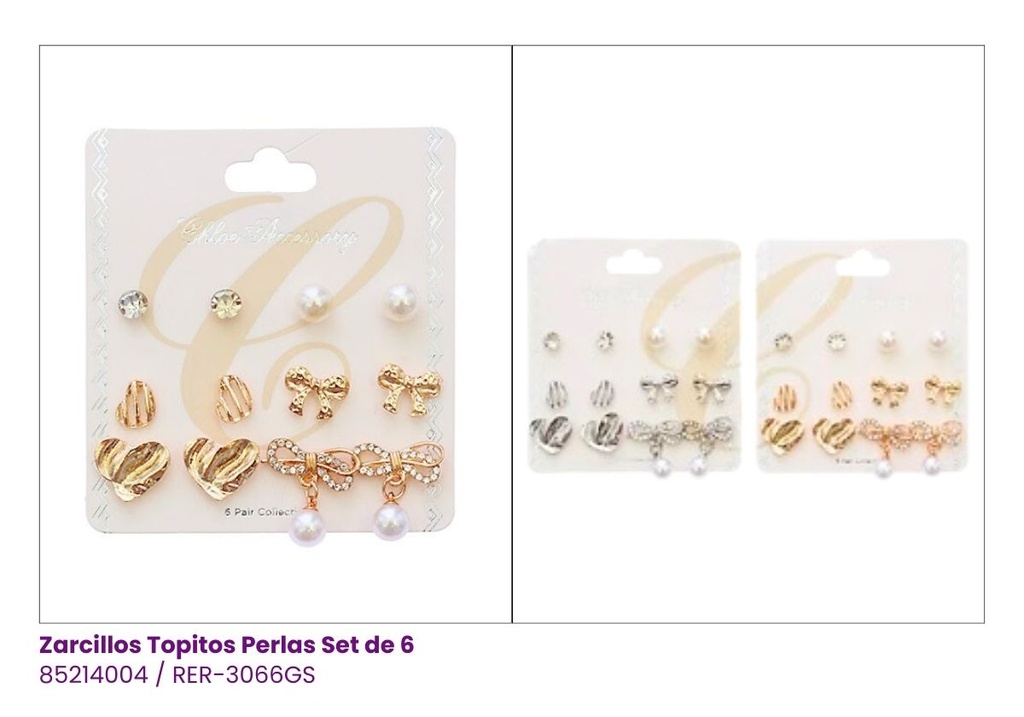 ZARCILLOS TOPITOS LAZO SET DE 6 PARES
