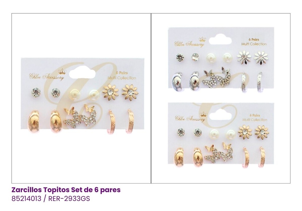 ZARCILLOS TOPITOS SET DE 6 PARES