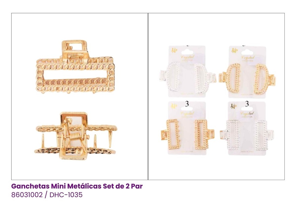 GANCHETAS METALICAS MINI SET DE 2 PAR