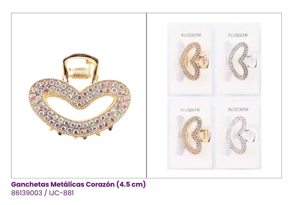 GANCHETAS METALICA STRASS CORAZON