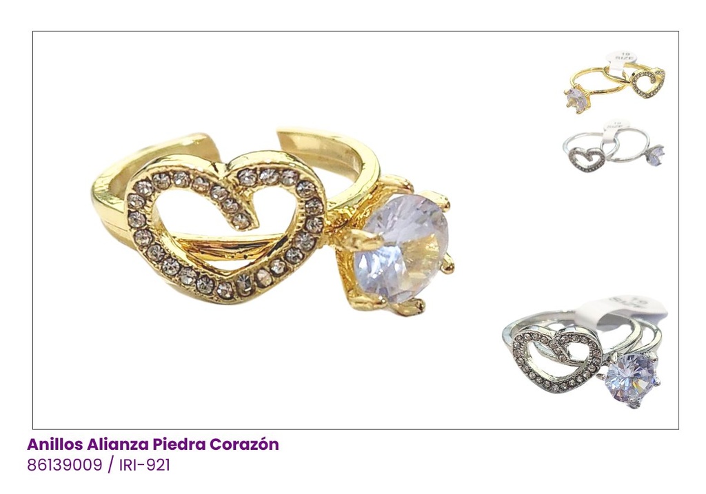 ANILLOS PIEDRA CORAZON DOBLE
