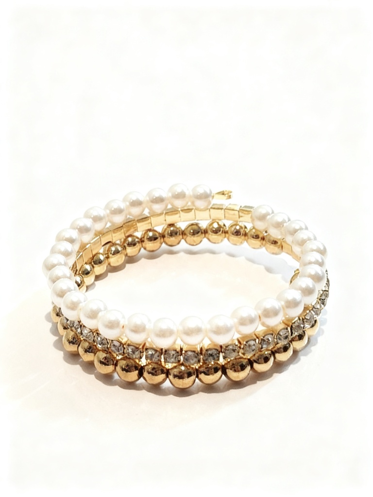 PULSERAS PERLA STRASS SET DE 3
