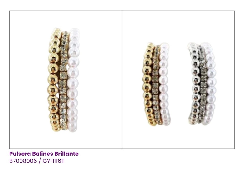 PULSERAS PERLA STRASS SET DE 3
