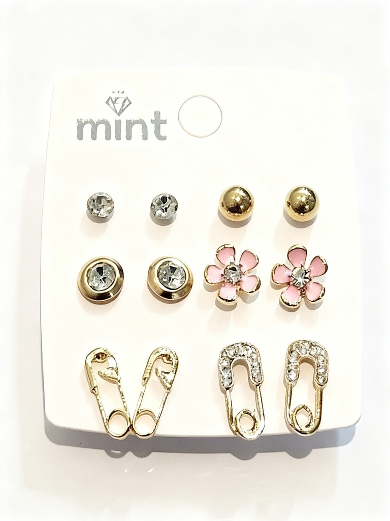 ZARCILLOS TOPITOS FANTASIA FLOR SET DE 6