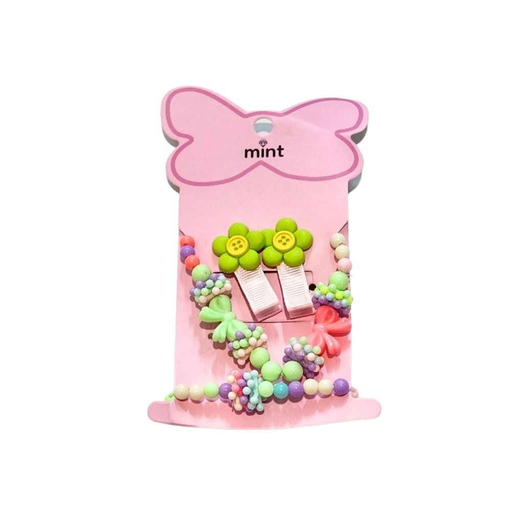 COLLARES - PULSERAS Y GANCHOS NIÑAS FLOR 