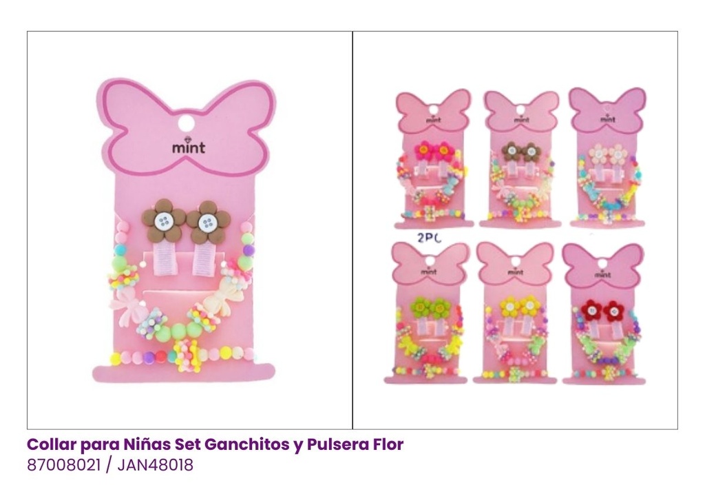 COLLARES - PULSERAS Y GANCHOS NIÑAS FLOR 