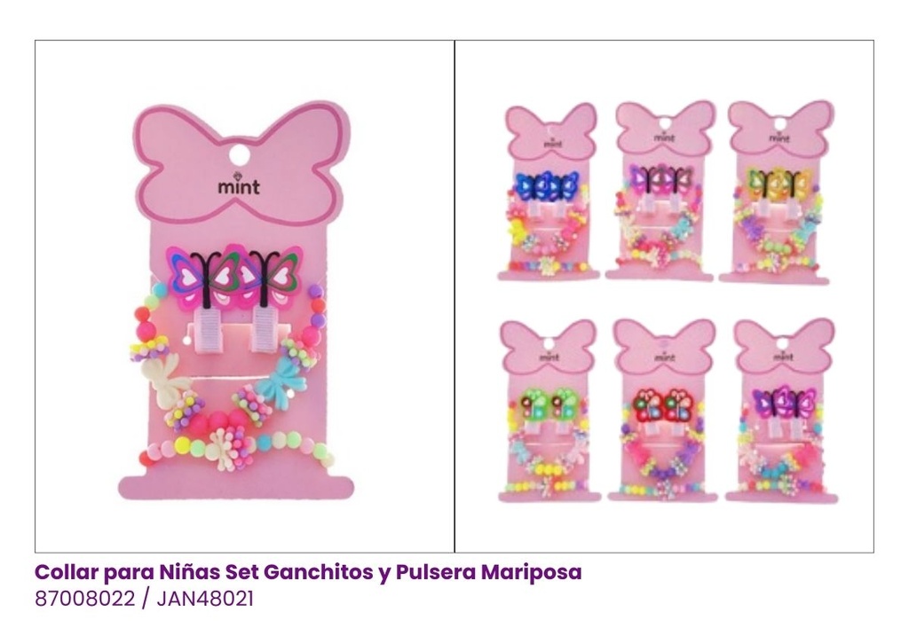 COLLARES - PULSERAS Y GANCHOS NIÑAS MARIPOSA