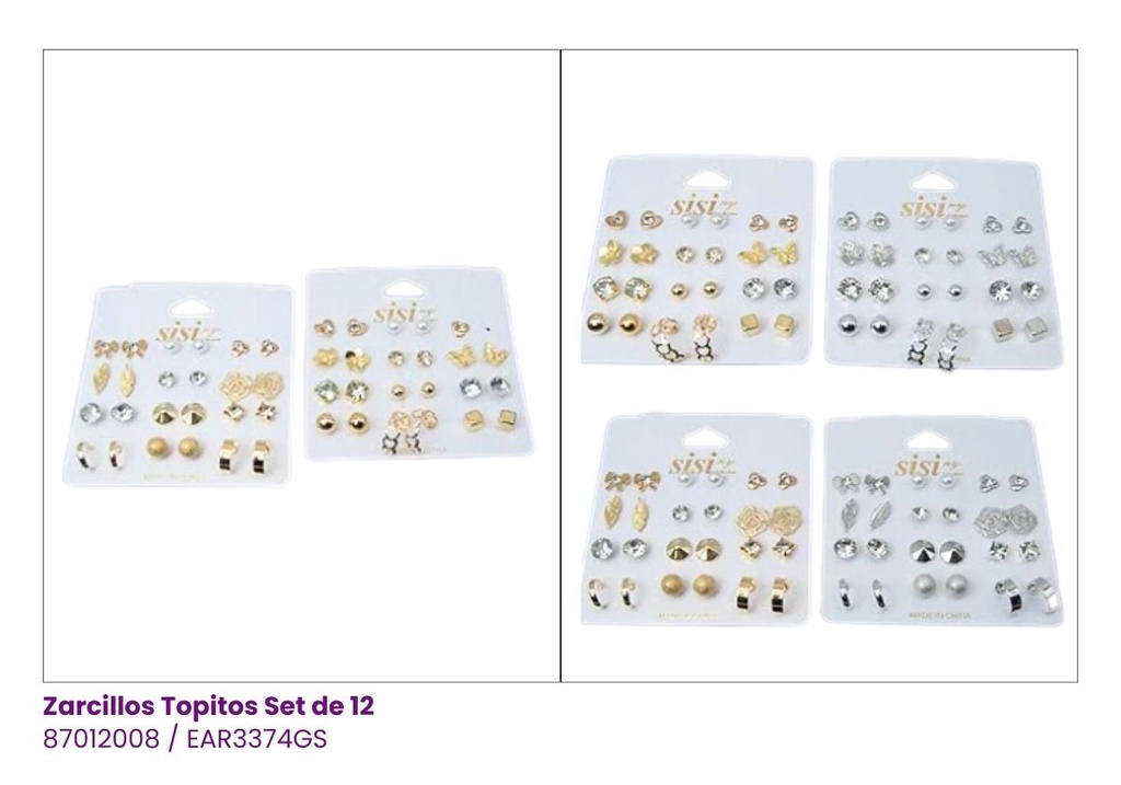 ZARCILLOS TOPITOS SET DE 12 PARES