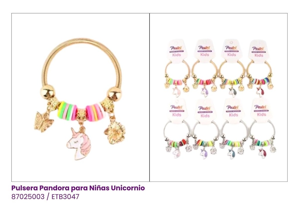 PULSERAS PANDORA PARA NIÑAS UNICORNIO