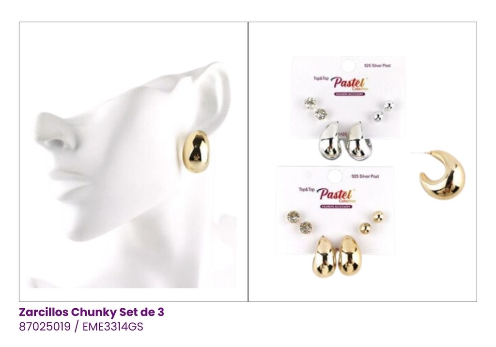 ZARCILLOS TOPITOS CHUNKY SET DE 3