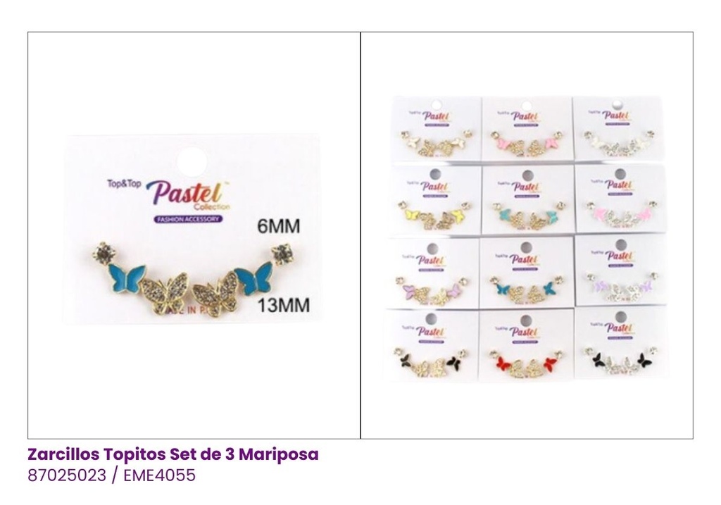 ZARCILLOS TOPITOS MARIPOSAS COLORES