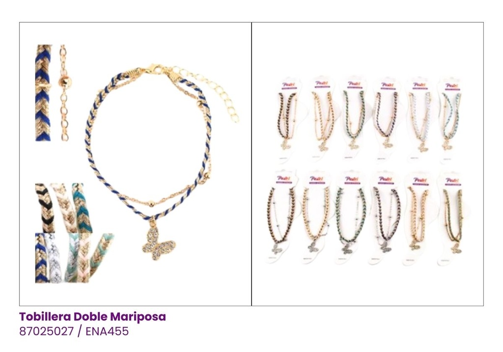 TOBILLERAS SET DE 2 MARIPOSA COLORES