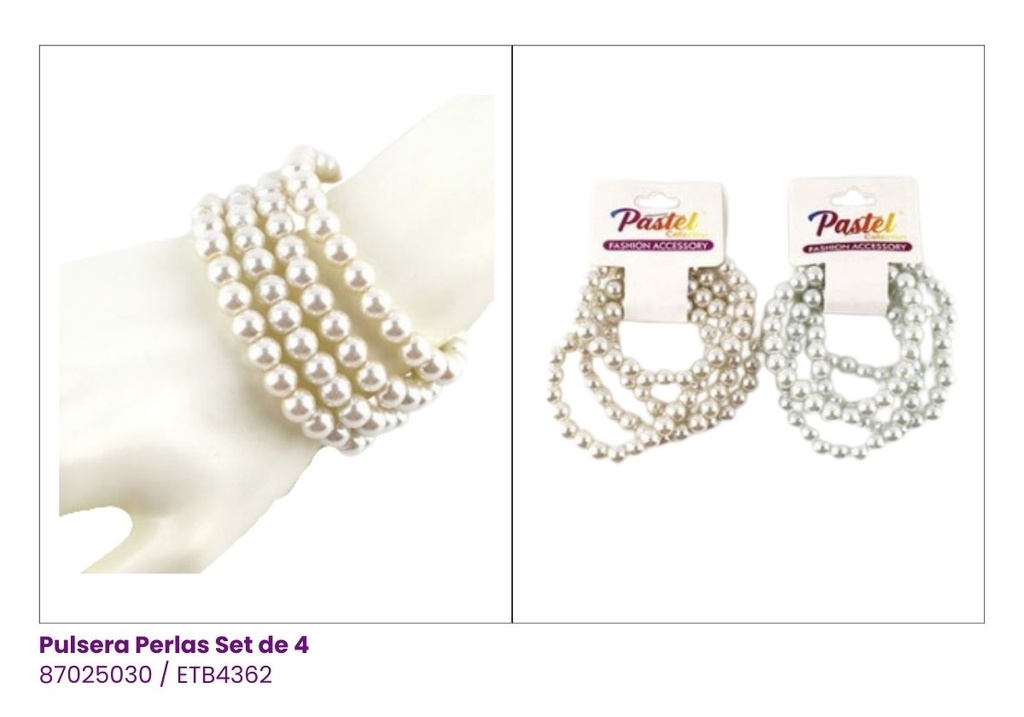 PULSERAS PEPITAS PERLAS SET DE 4