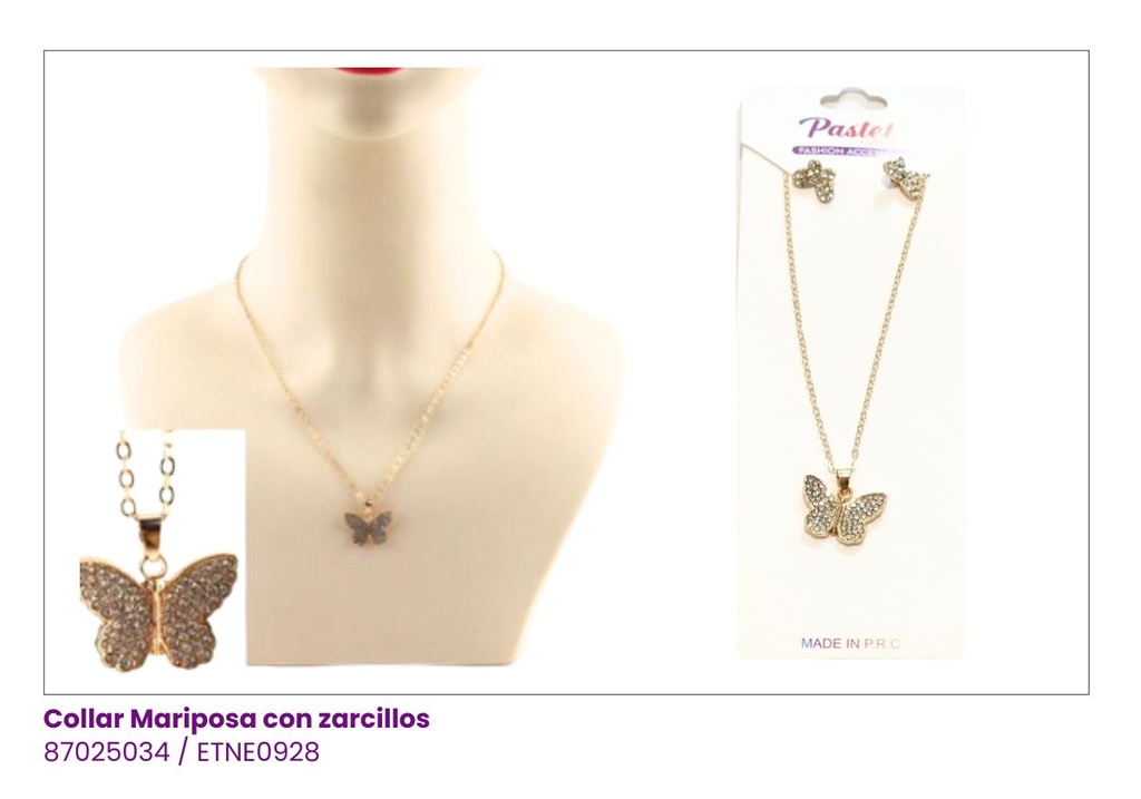 COLLARES Y ZARCILLOS MARIPOSAS SET