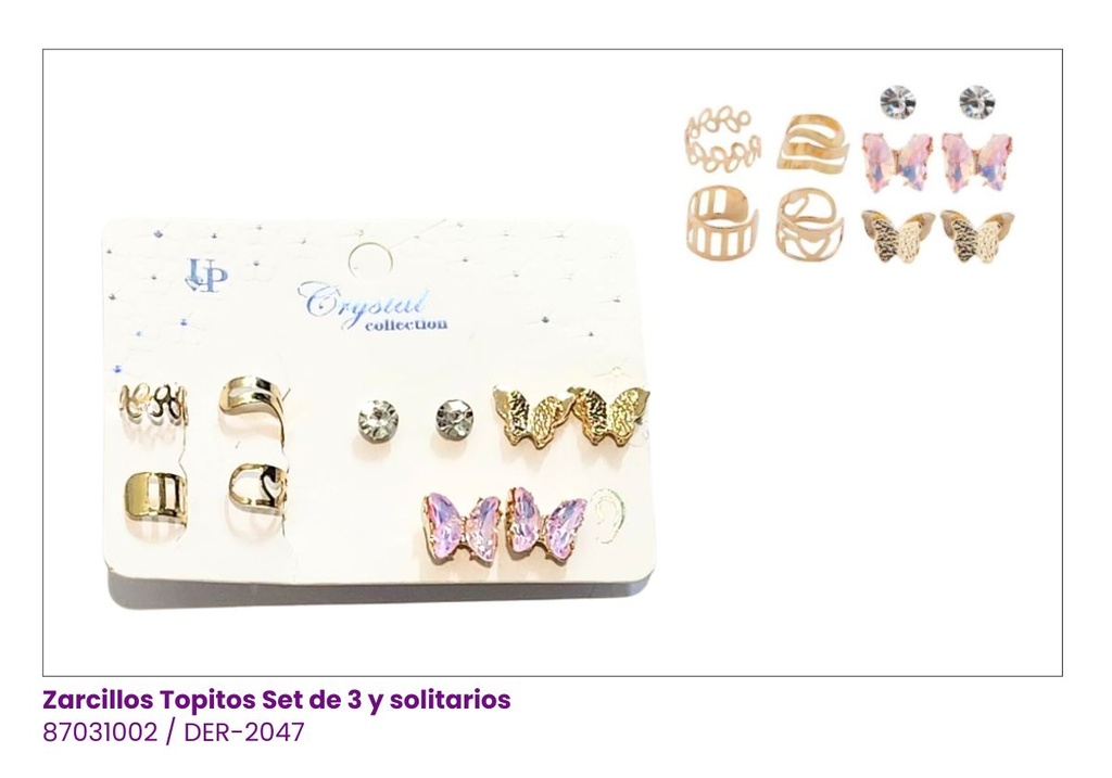 ZARCILLOS TOPITOS MARIPOSA Y EAR CUFF