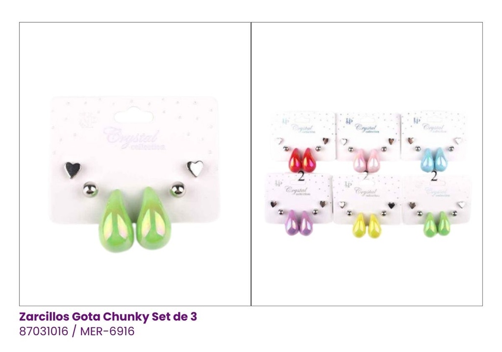 ZARCILLOS CHUNKY GOTAS SET DE 3
