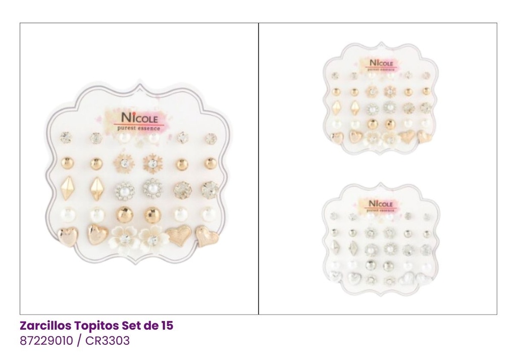 ZARCILLOS TOPITOS SET DE 15 PARES