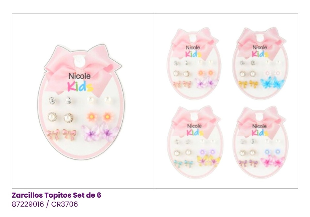 ZARCILLOS TOPITOS NIÑA SET DE 6 MARIPOSA