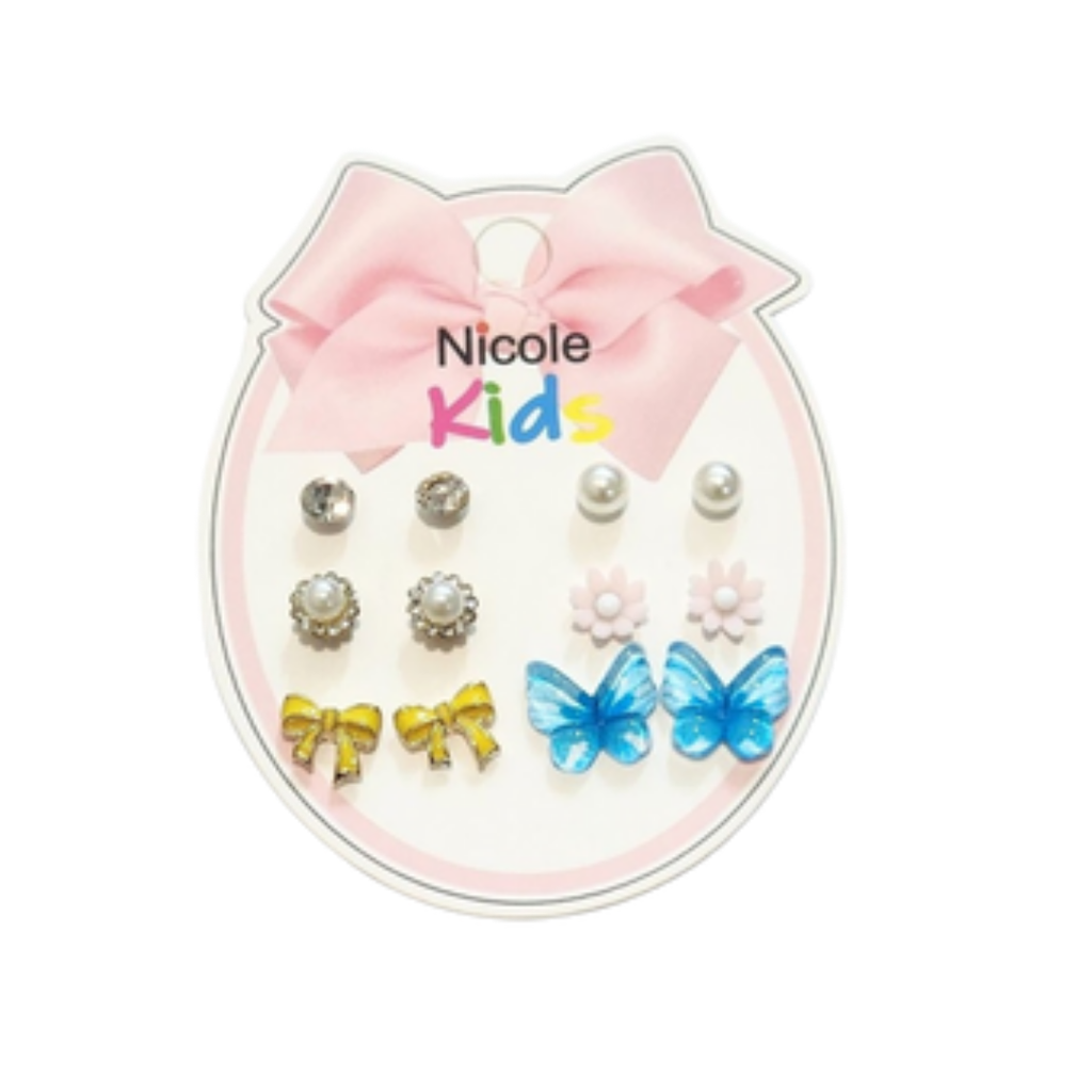 ZARCILLOS TOPITOS NIÑA SET DE 6 MARIPOSA