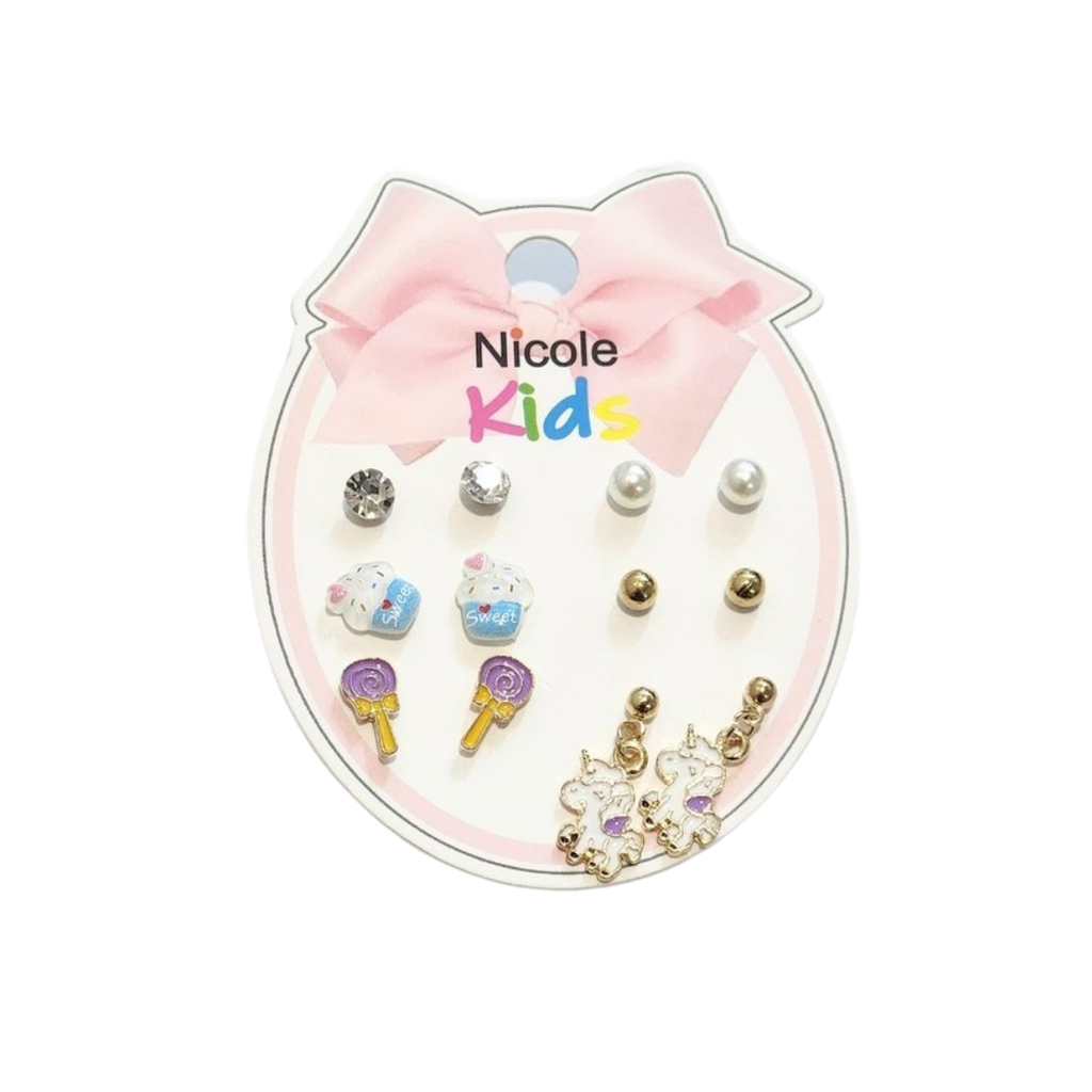 ZARCILLOS TOPITOS NIÑA SET DE 6 UNICORNIO