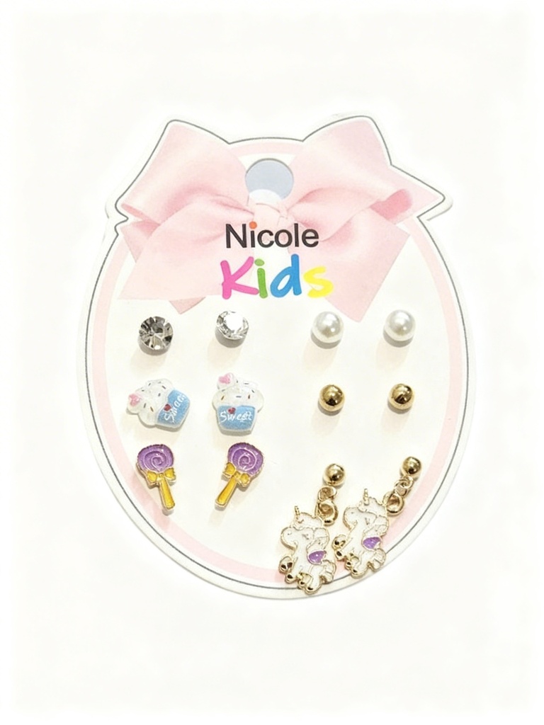 ZARCILLOS TOPITOS NIÑA SET DE 6 UNICORNIO