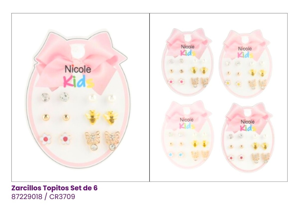ZARCILLOS TOPITOS NIÑA SET DE 6 ABEJA