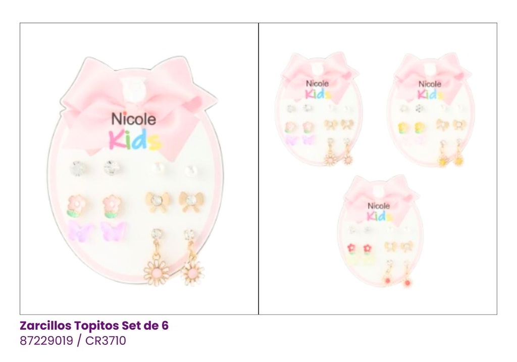 ZARCILLOS TOPITOS NIÑA SET DE 6 FLOR