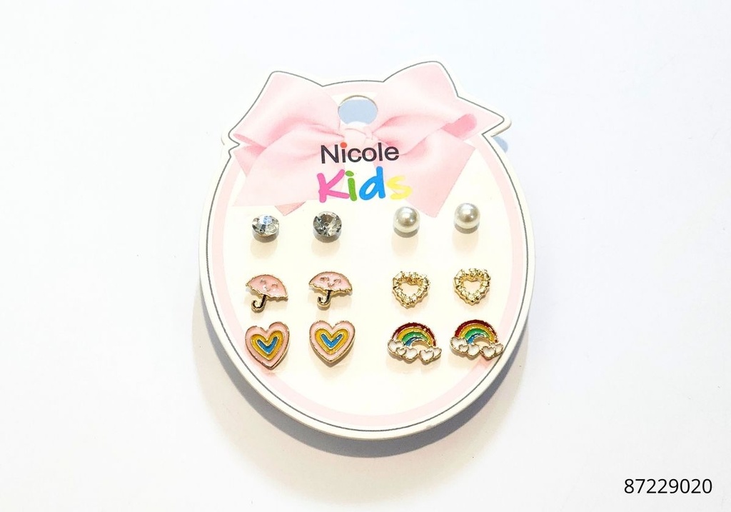 ZARCILLOS TOPITOS NIÑA SET 6 ARCOIRIS