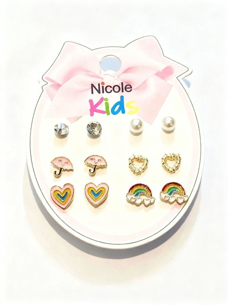 ZARCILLOS TOPITOS NIÑA SET 6 ARCOIRIS