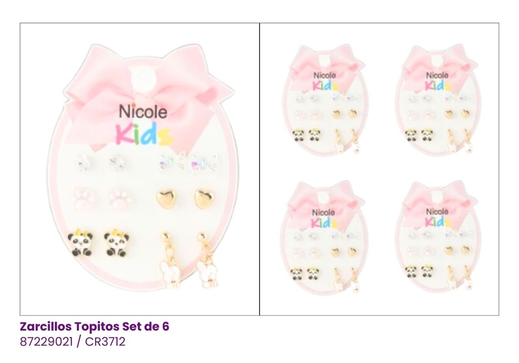 ZARCILLOS TOPITOS NIÑA SET DE 6 PANDA