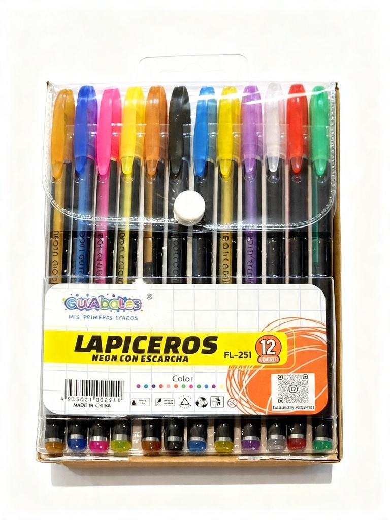 BOLIGRAFOS LAPICEROS NEON CON ESCARCHA SET DE 12