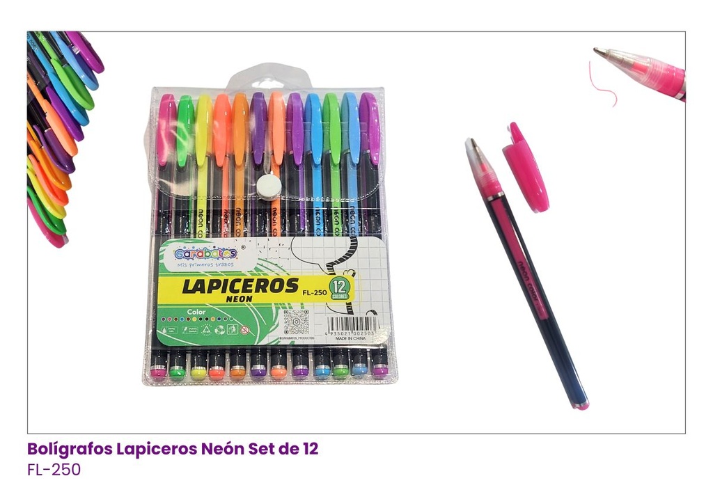 BOLIGRAFOS LAPICEROS NEON SET DE 12
