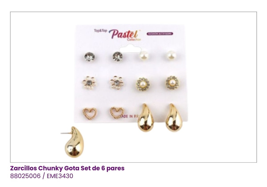 ZARCILLOS TOPITOS GOTAS SET DE 6