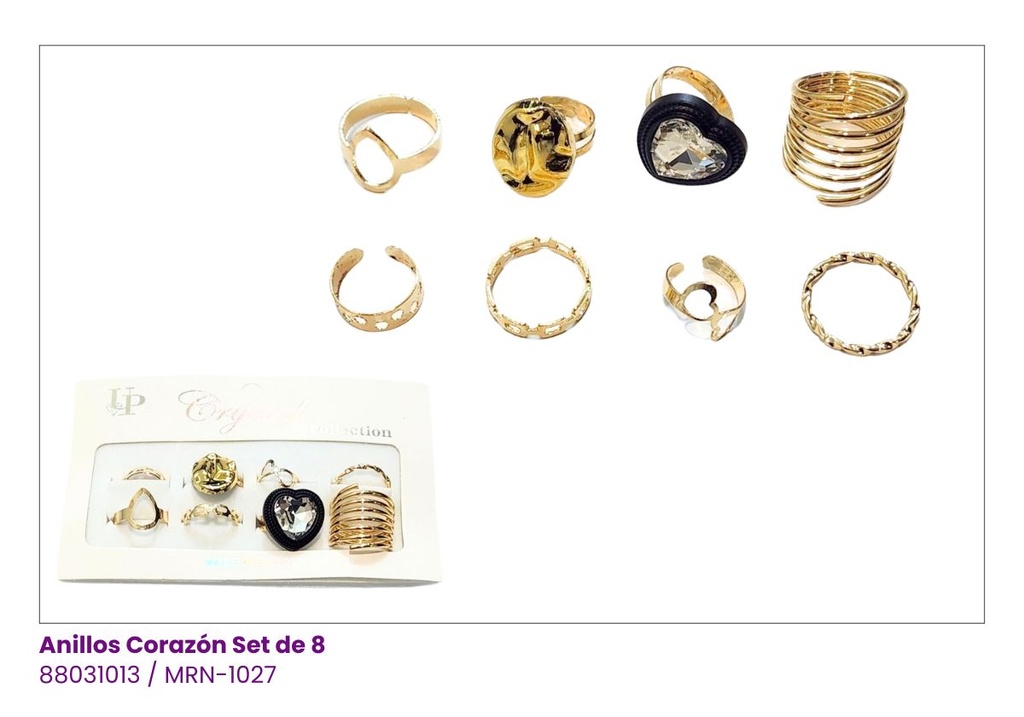 ANILLOS CORAZON SET DE 8