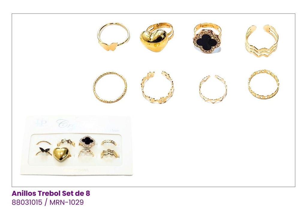ANILLOS TREBOL SET DE 8