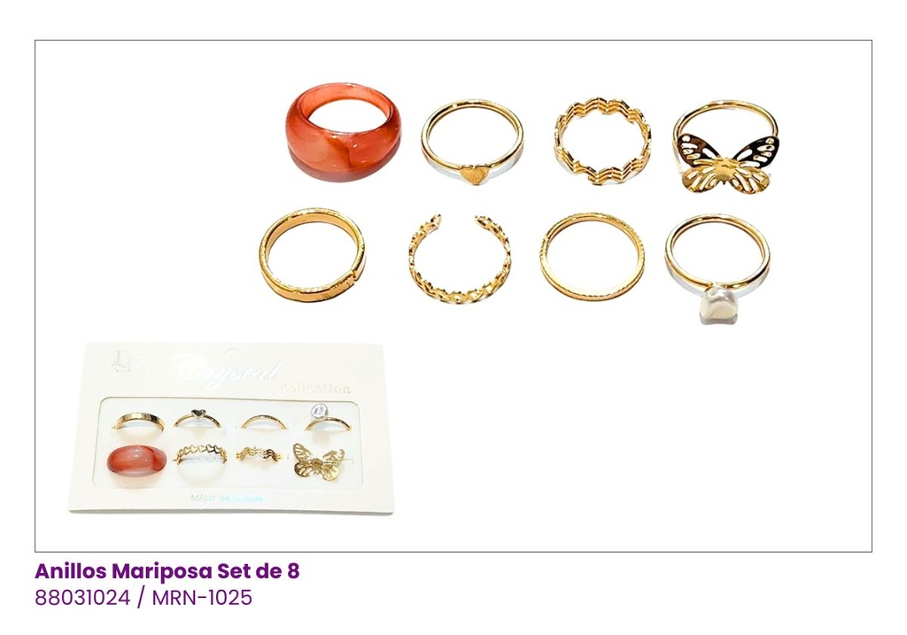 ANILLOS MARIPOSA SET DE 8