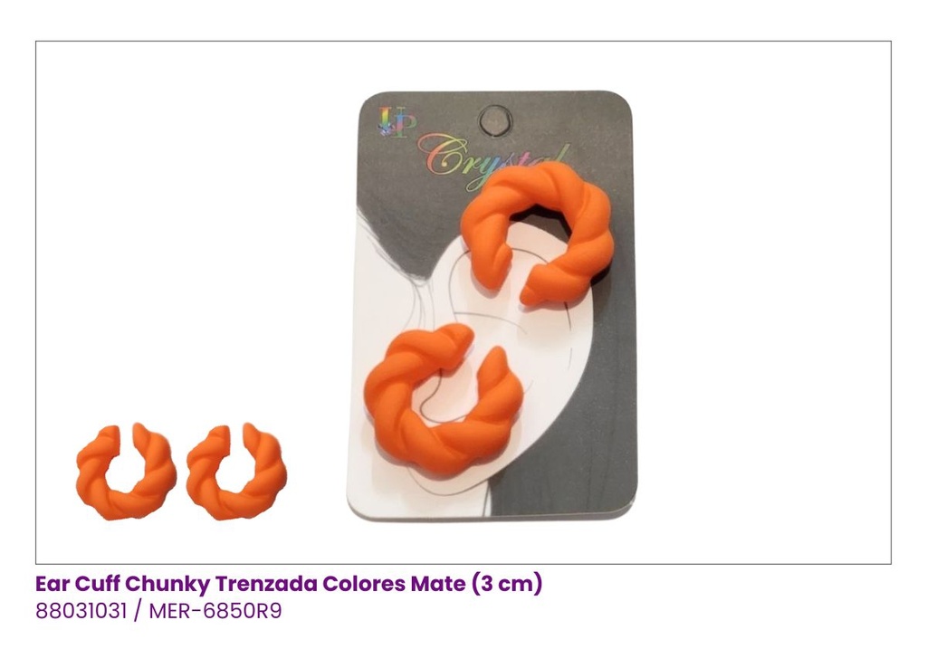 ZARCILLOS EAR CUFF COLORES TRENZADO MATE