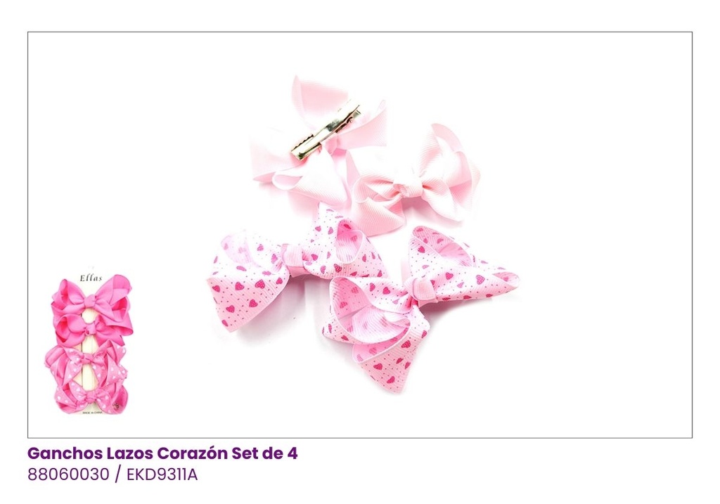 GANCHOS LAZOS SET DE 2 PARES CORAZON