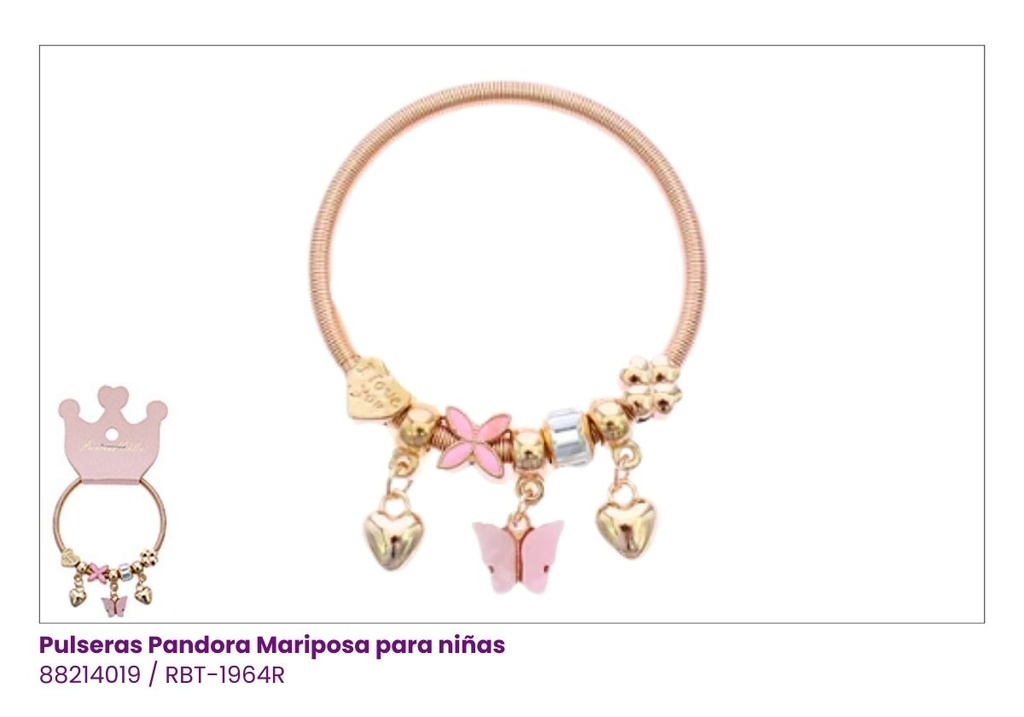 PULSERAS PANDORA PARA NIÑAS MARIPOSA