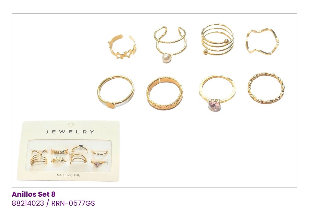 ANILLOS CORAZON SET DE 8