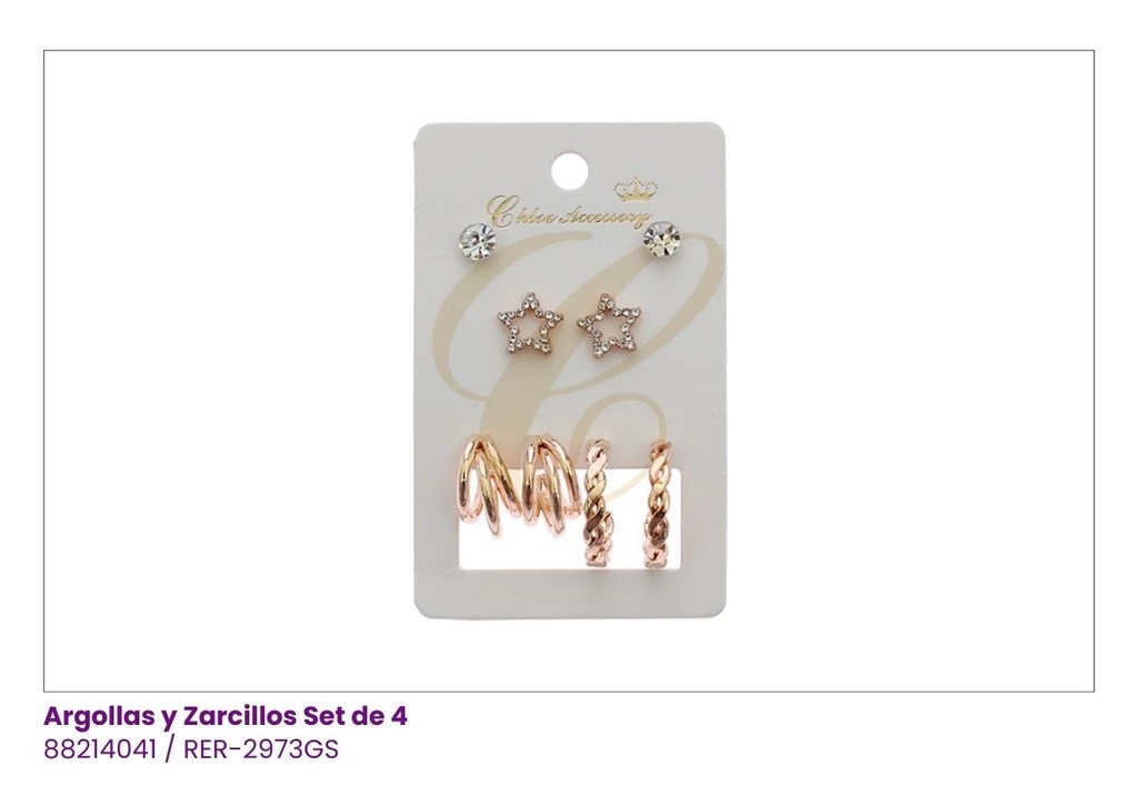 ARGOLLAS Y ZARCILLOS TOPITOS ESTRELLA SET DE 4