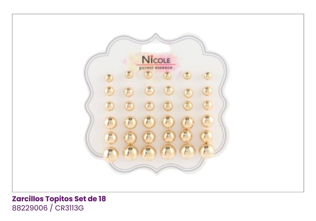 ZARCILLOS TOPITOS SET DE 18 PARES