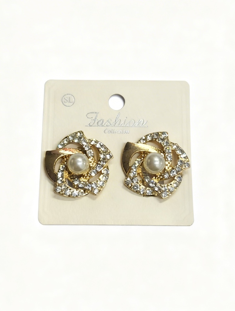 ZARCILLOS A PRESION STRASS PERLA FLOR