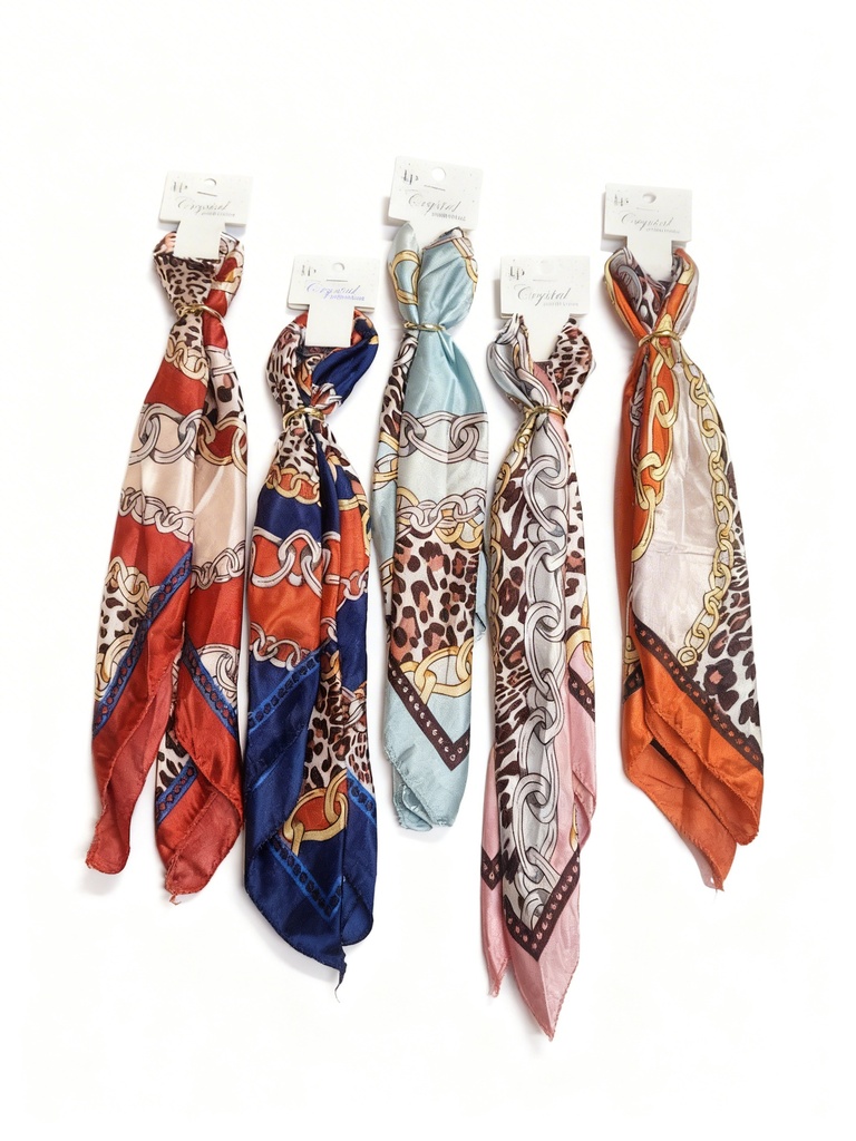 PAÑOLETA SEDA ANIMAL PRINT CON CADENA 50X50 CON ANILLO