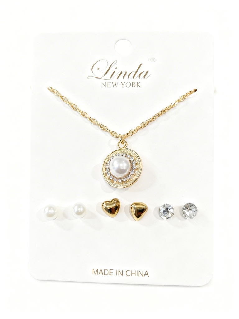 COLLAR Y TOPITOS CIRCULO PERLA