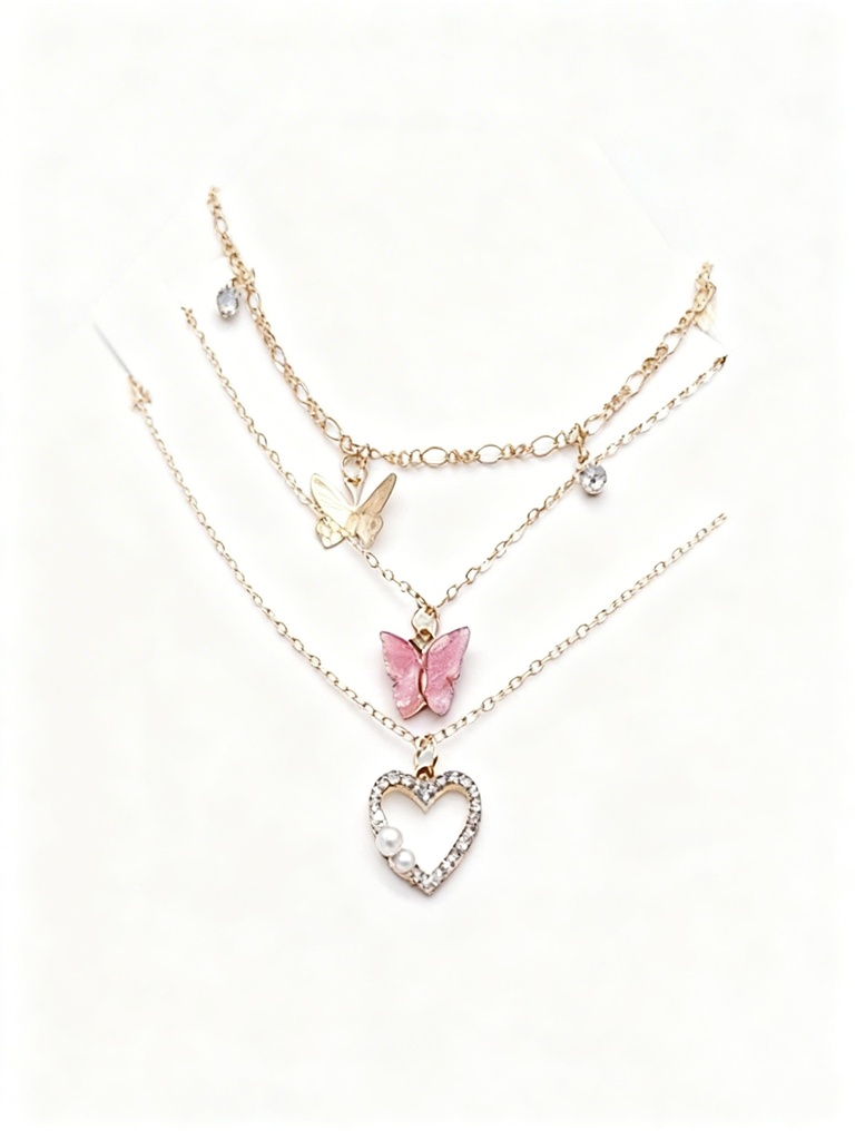 COLLAR CORAZON MARIPOSA X3