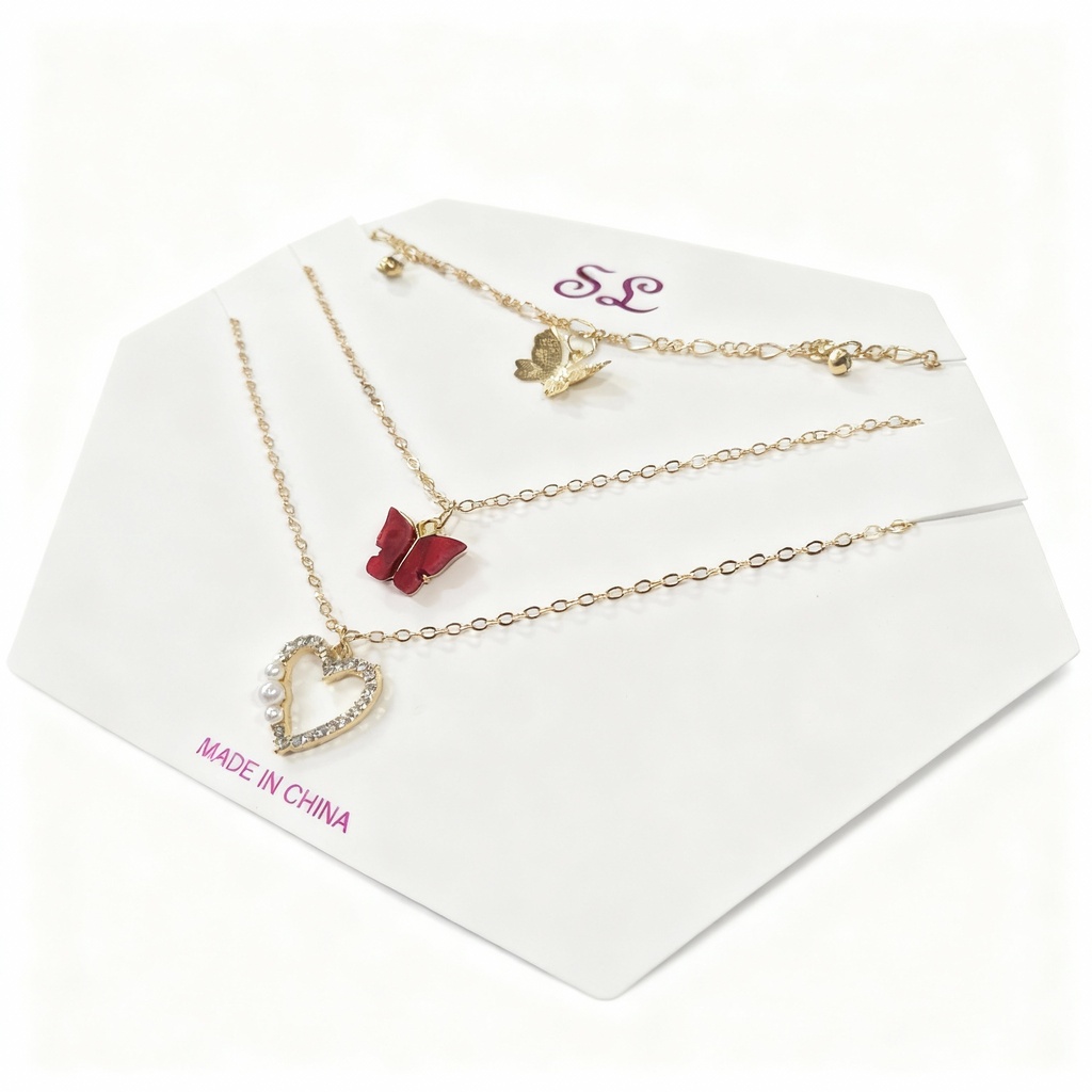 COLLAR CORAZON MARIPOSA X3