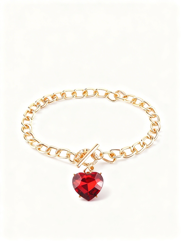 PULSERA CADENA CORAZON ROJO
