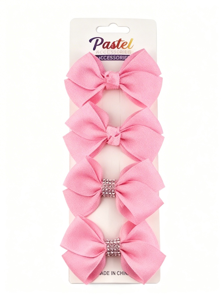 SET GANCHO LAZO ROSADO CON BRILLO X4