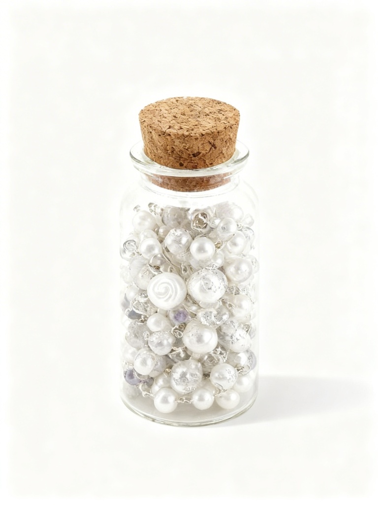 ROSARIO DIVINO NIÑO BOTELLA  PERLAS PLATEADO